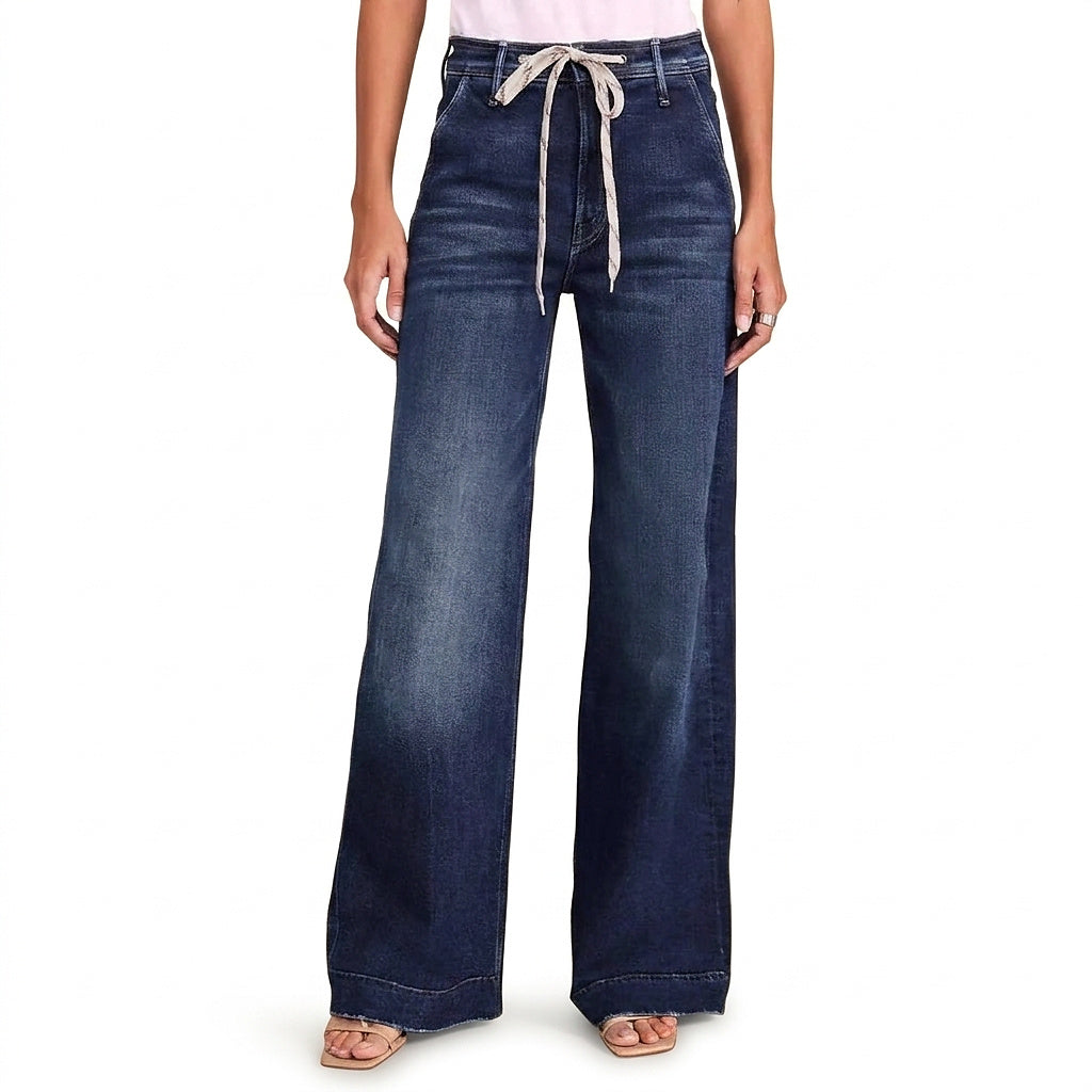 Damen-Jeans mit weitem Bein, hoher Taille und Kordelzug-Pants for Women-Alpenkind