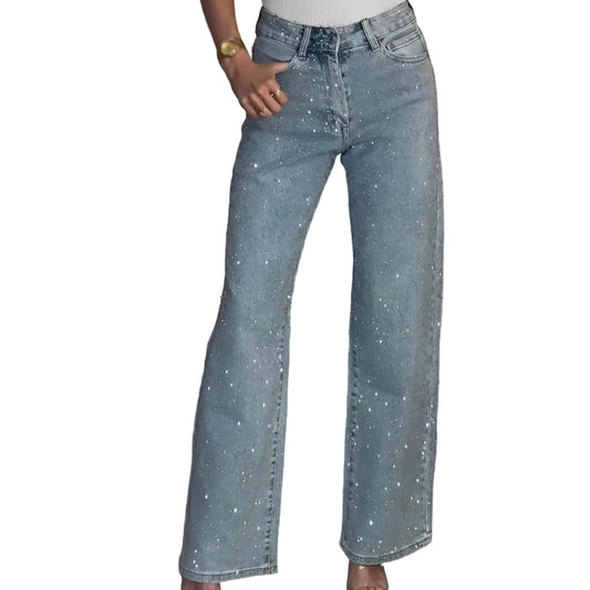 Damen Jeans mit weitem Bein und durchgehender Verzierung-Women Pants-Alpenkind
