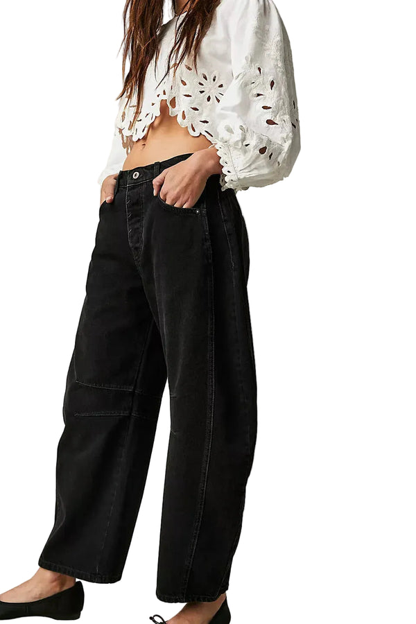 Damen Jeans mit weitem Bein und klassischer Taschenanordnung-Women Pants-Alpenkind