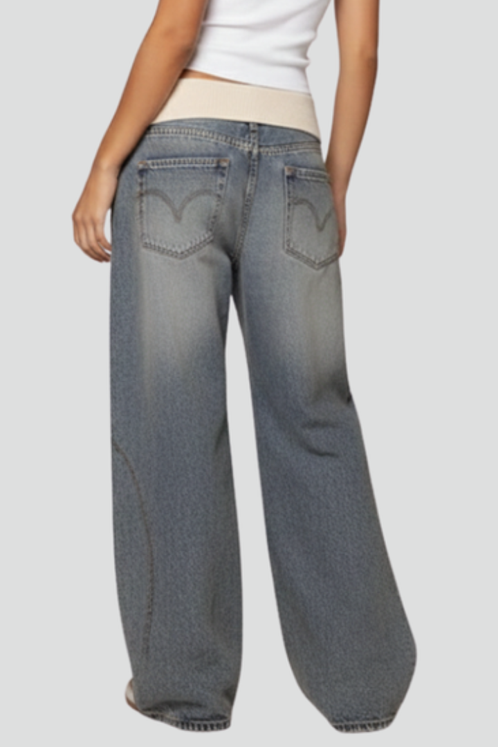 Damen Jeanshose mit weitem Bein und elastischem Bund-Women Pants-Alpenkind
