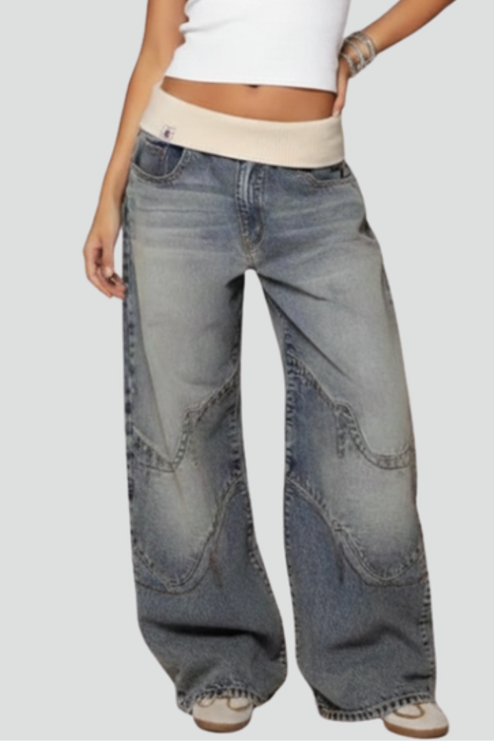 Damen Jeanshose mit weitem Bein und elastischem Bund-Women Pants-Alpenkind