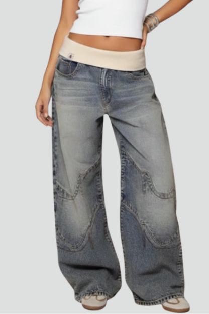 Damen Jeanshose mit weitem Bein und elastischem Bund-Women Pants-Alpenkind