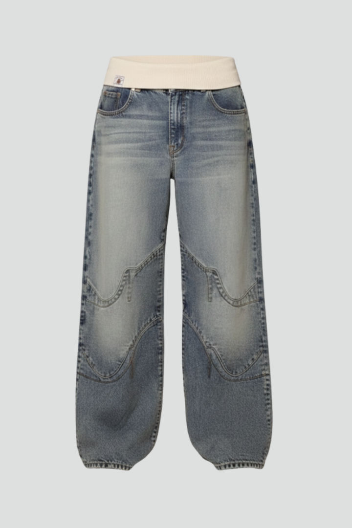 Damen Jeanshose mit weitem Bein und elastischem Bund-Women Pants-Alpenkind