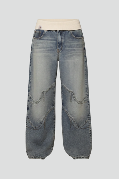 Damen Jeanshose mit weitem Bein und elastischem Bund-Women Pants-Alpenkind