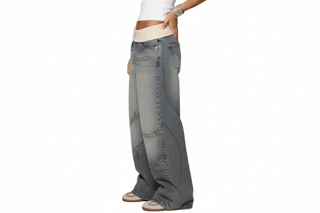 Damen Jeanshose mit weitem Bein und elastischem Bund-Women Pants-Alpenkind