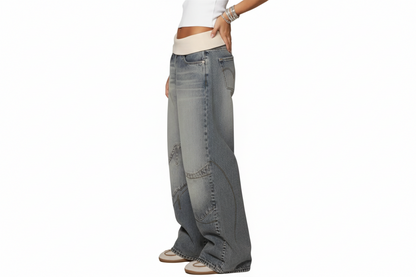 Damen Jeanshose mit weitem Bein und elastischem Bund-Women Pants-Alpenkind