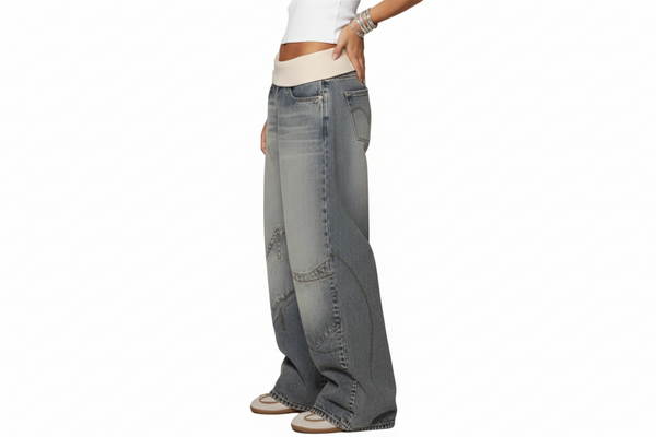 Damen Jeanshose mit weitem Bein und elastischem Bund-Women Pants-Alpenkind