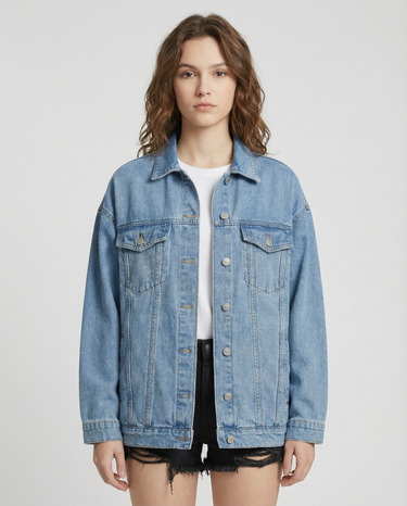 Damen Jeansjacke mit Knopfleiste und Pattentaschen im oberen Bereich