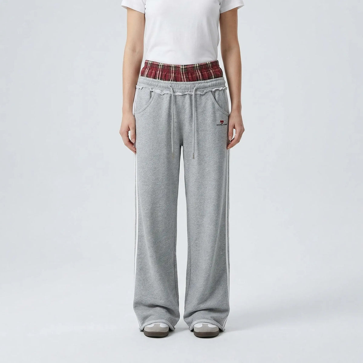 Damen-Jogginghose mit weitem Bein und kariertem Bund-Pants for Women-Alpenkind