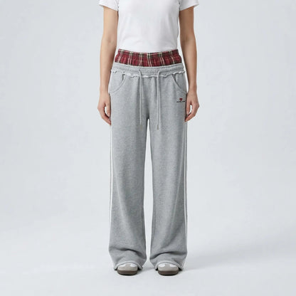 Damen-Jogginghose mit weitem Bein und kariertem Bund-Pants for Women-Alpenkind