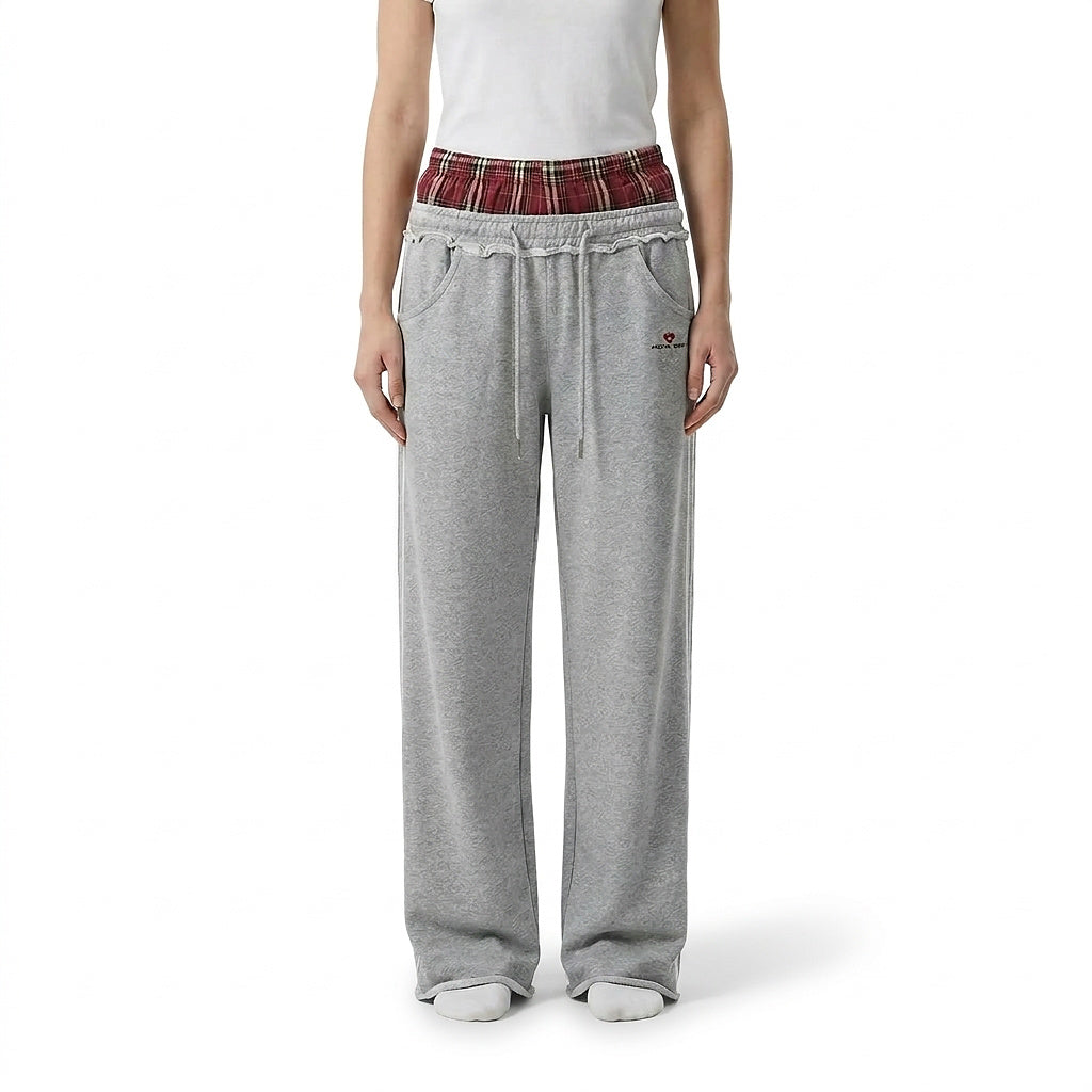 Damen-Jogginghose mit weitem Bein und kariertem Bund-Pants for Women-Alpenkind