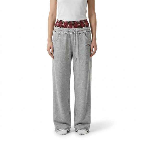 Damen-Jogginghose mit weitem Bein und kariertem Bund-Pants for Women-Alpenkind
