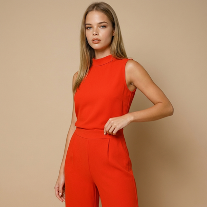 Damen Jumpsuit ärmellos mit Stehkragen und weitem Bein-Jumpsuits for women-Alpenkind