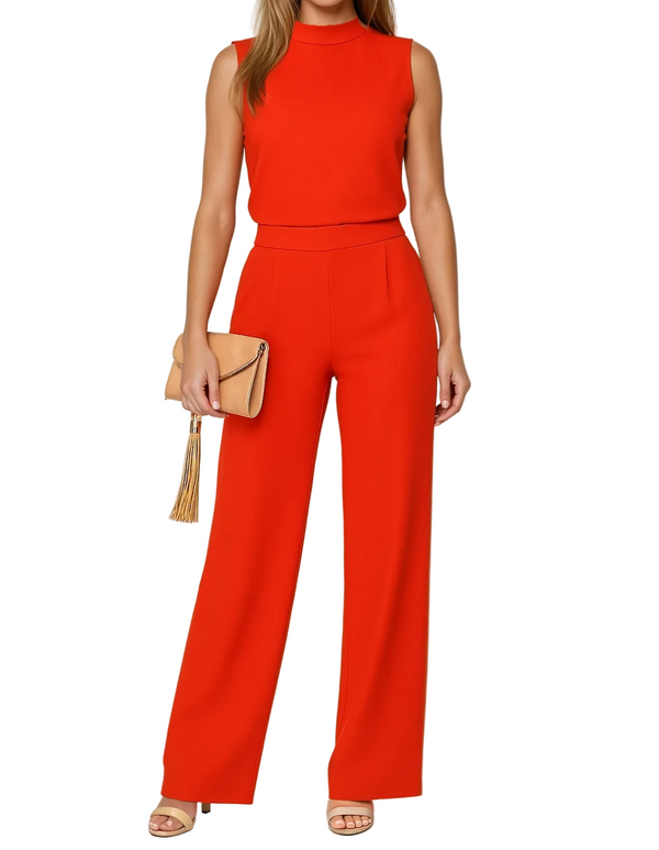Damen Jumpsuit ärmellos mit Stehkragen und weitem Bein-Jump suit-Alpenkind