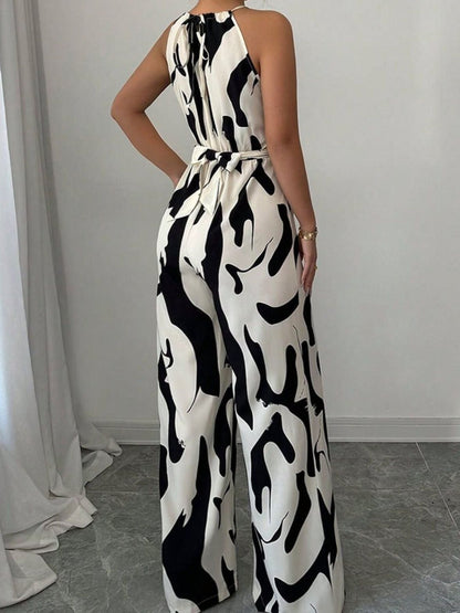 Damen-Jumpsuit mit abstraktem Print, Neckholder und weitem Bein-Jumpsuits for women-Alpenkind