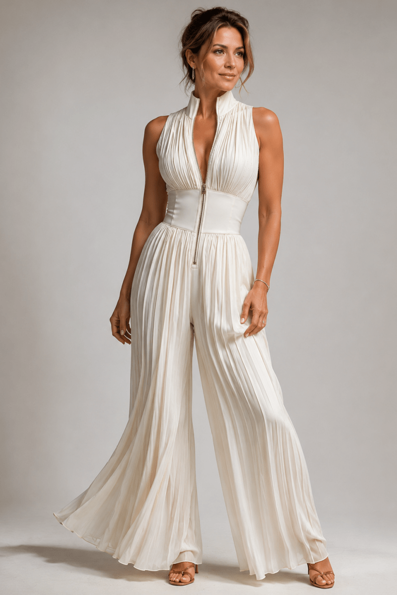 Damen-Jumpsuit mit Blumenmuster, Plissee und weitem Bein-Jumpsuits for women-Alpenkind