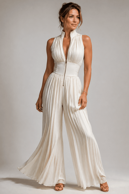 Damen-Jumpsuit mit Blumenmuster, Plissee und weitem Bein-Jumpsuits for women-Alpenkind