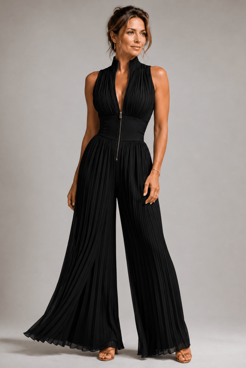 Damen-Jumpsuit mit Blumenmuster, Plissee und weitem Bein-Jumpsuits for women-Alpenkind