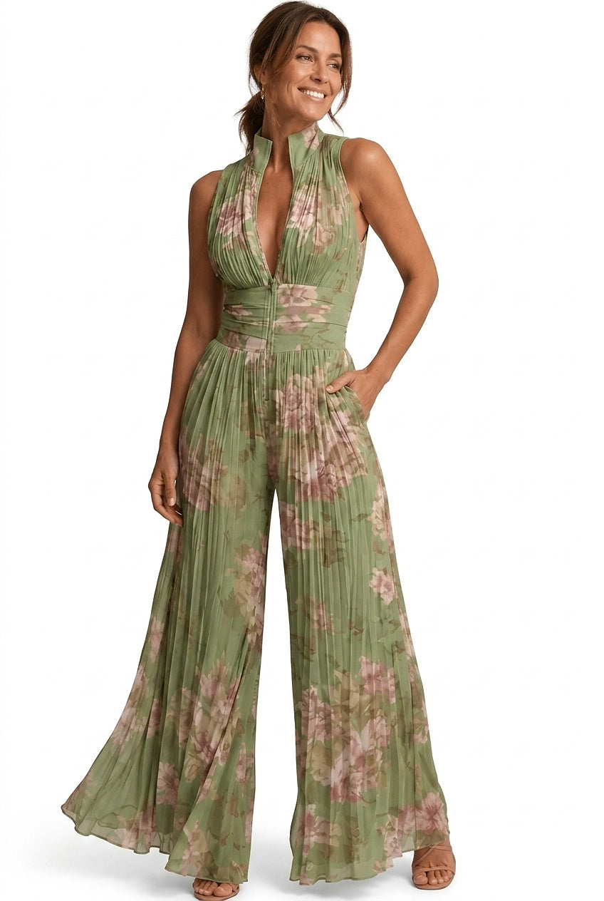 Damen-Jumpsuit mit Blumenmuster, Plissee und weitem Bein-Jumpsuits for women-Alpenkind