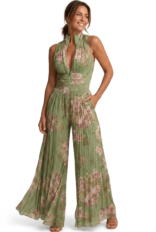 Damen-Jumpsuit mit Blumenmuster, Plissee und weitem Bein-Jumpsuits for women-Alpenkind