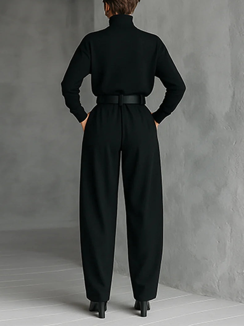 Damen-Jumpsuit mit hohem Kragen, langen Ärmeln und weitem Bein-Jumpsuits for women-Alpenkind