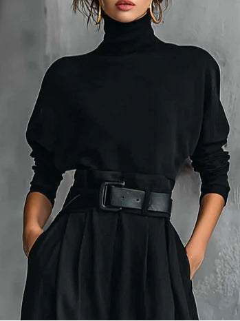 Damen-Jumpsuit mit hohem Kragen, langen Ärmeln und weitem Bein-Jumpsuits for women-Alpenkind