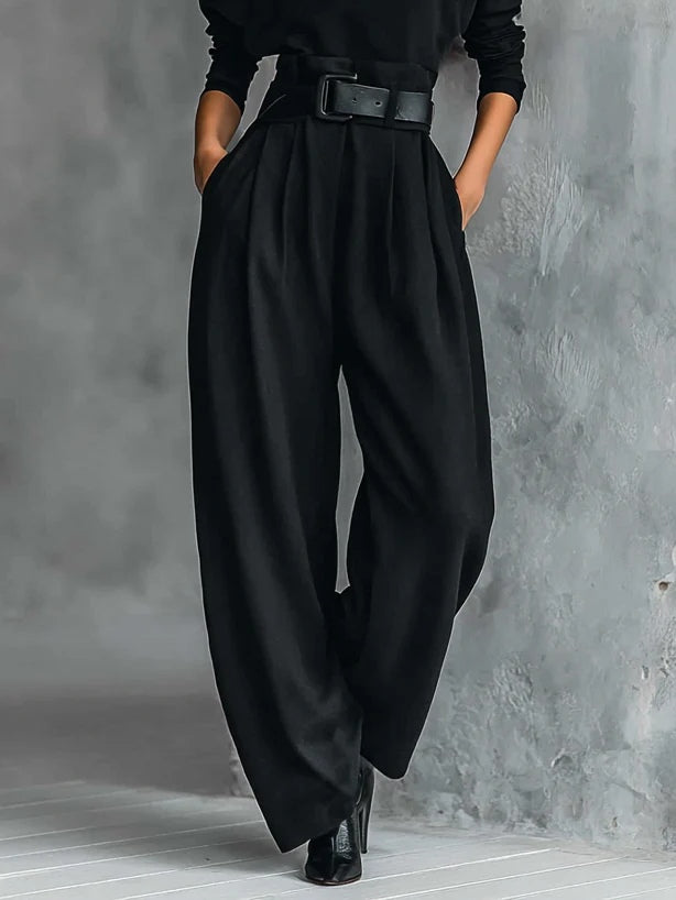 Damen-Jumpsuit mit hohem Kragen, langen Ärmeln und weitem Bein-Jumpsuits for women-Alpenkind