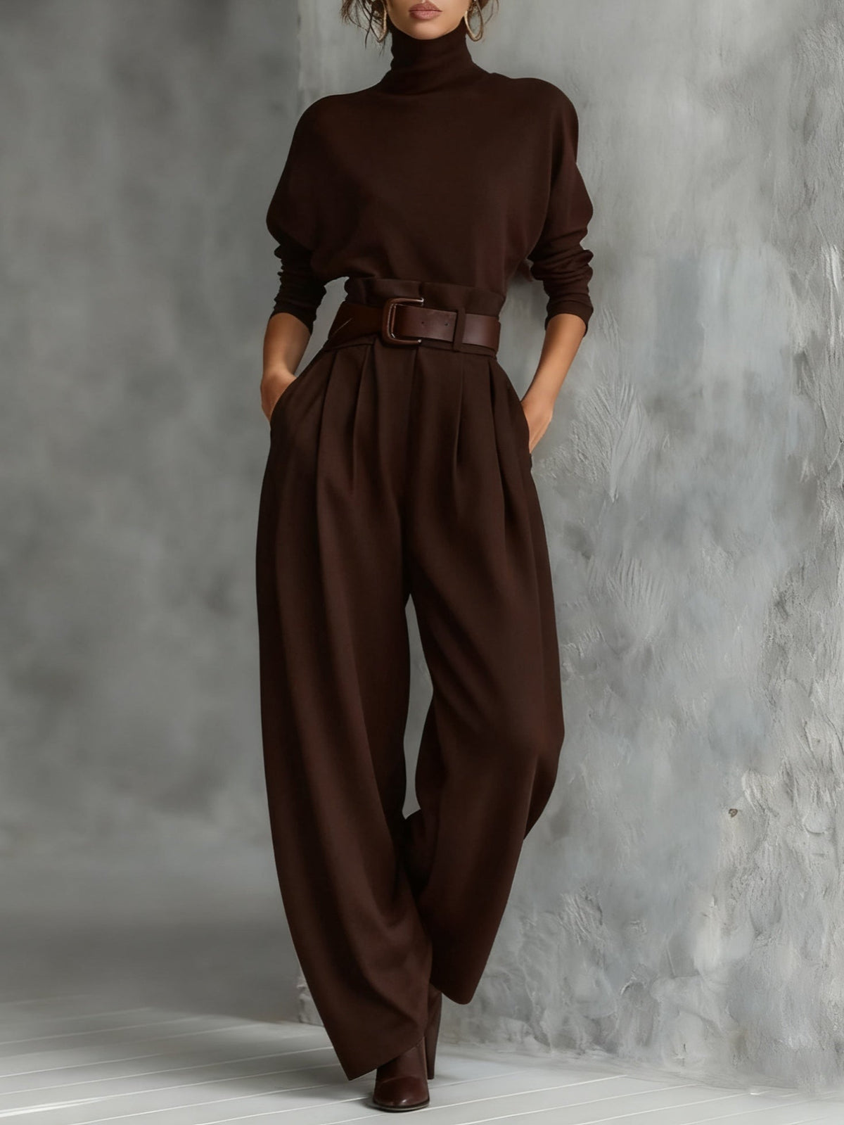 Damen-Jumpsuit mit hohem Kragen, langen Ärmeln und weitem Bein-Jumpsuits for women-Alpenkind