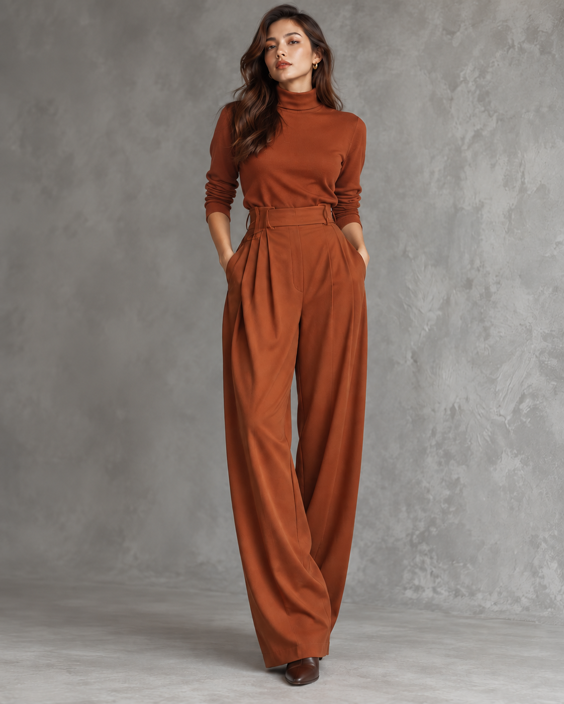 Damen-Jumpsuit mit hohem Kragen, langen Ärmeln und weitem Bein-Jumpsuits for women-Alpenkind