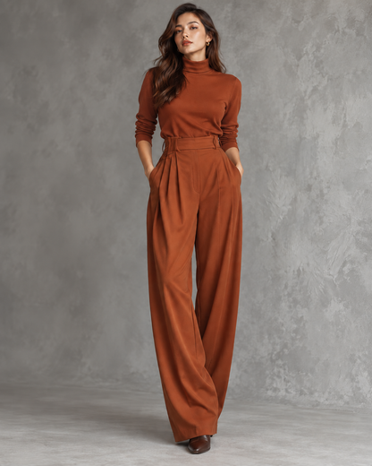 Damen-Jumpsuit mit hohem Kragen, langen Ärmeln und weitem Bein-Jumpsuits for women-Alpenkind
