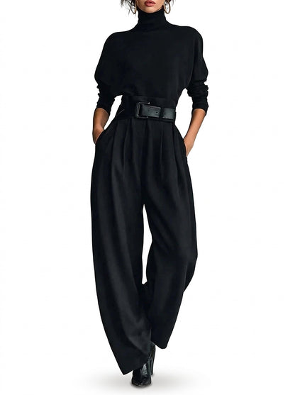 Damen-Jumpsuit mit hohem Kragen, langen Ärmeln und weitem Bein-Jumpsuits for women-Alpenkind
