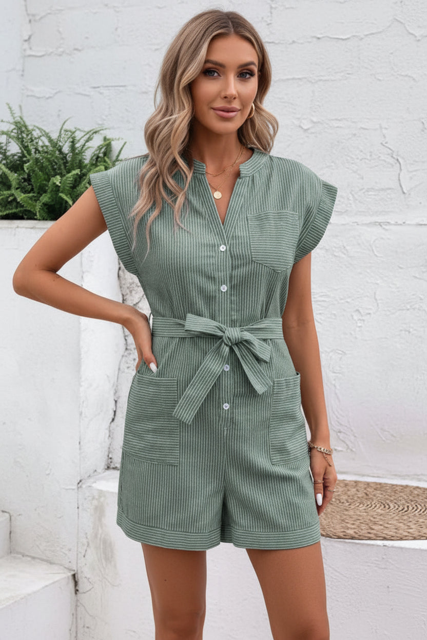 Damen Jumpsuit mit Knopfleiste und Taillenband-Jumpsuits for women-Alpenkind