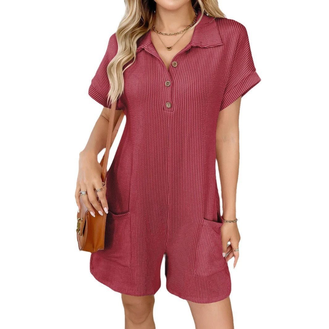Damen Jumpsuit mit Knopfleiste und Taillenband-Jumpsuits for women-Alpenkind