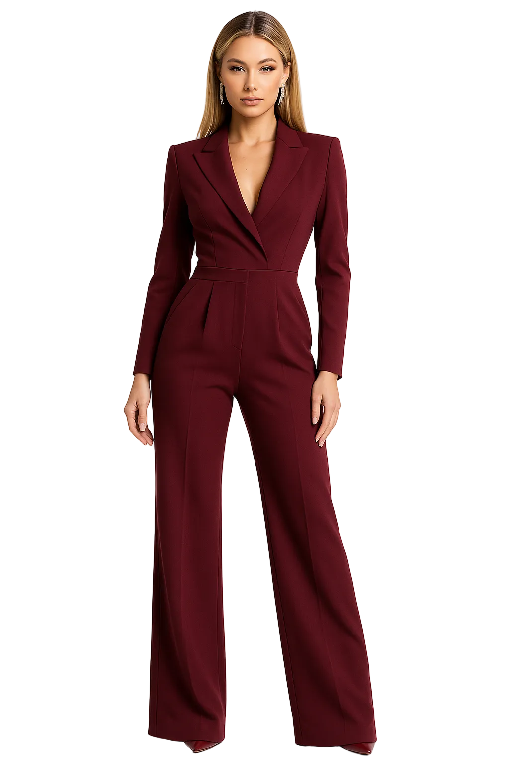 Damen-Jumpsuit mit langen Ärmeln, Reverskragen und weitem Bein-Jumpsuits for women-Alpenkind