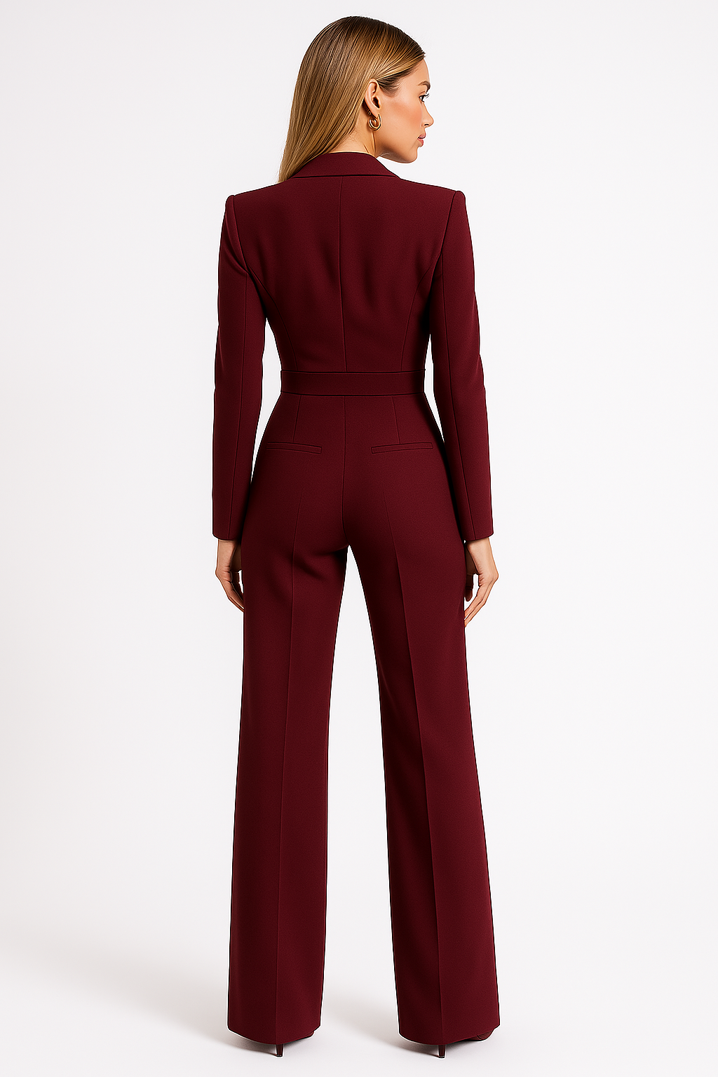 Damen-Jumpsuit mit langen Ärmeln, Reverskragen und weitem Bein-Jumpsuits for women-Alpenkind