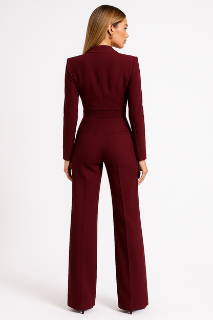 Damen-Jumpsuit mit langen Ärmeln, Reverskragen und weitem Bein-Jumpsuits for women-Alpenkind