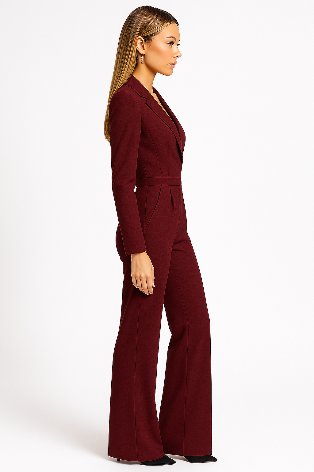 Damen-Jumpsuit mit langen Ärmeln, Reverskragen und weitem Bein-Jumpsuits for women-Alpenkind