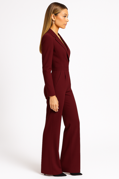 Damen-Jumpsuit mit langen Ärmeln, Reverskragen und weitem Bein-Jumpsuits for women-Alpenkind