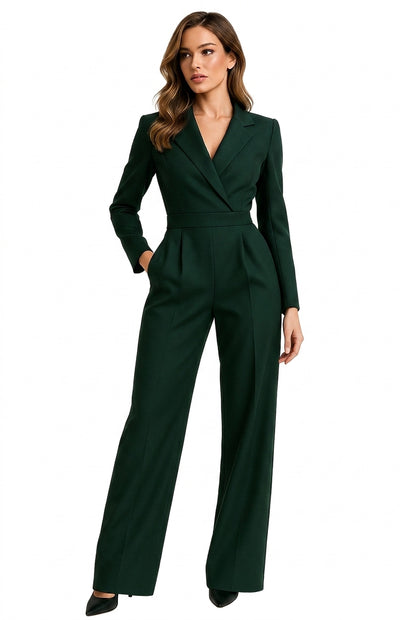 Damen-Jumpsuit mit langen Ärmeln, Reverskragen und weitem Bein-Jumpsuits for women-Alpenkind