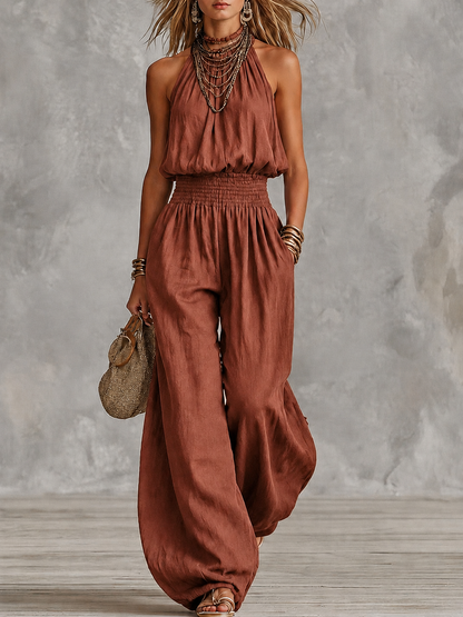 Damen-Jumpsuit mit Neckholder-Ausschnitt und gesmokter Taille-Jumpsuits for woman-Alpenkind