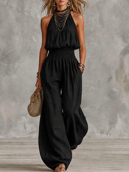 Damen-Jumpsuit mit Neckholder-Ausschnitt und gesmokter Taille-Jumpsuits for woman-Alpenkind