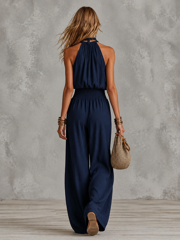 Damen-Jumpsuit mit Neckholder-Ausschnitt und gesmokter Taille-Jumpsuits for woman-Alpenkind
