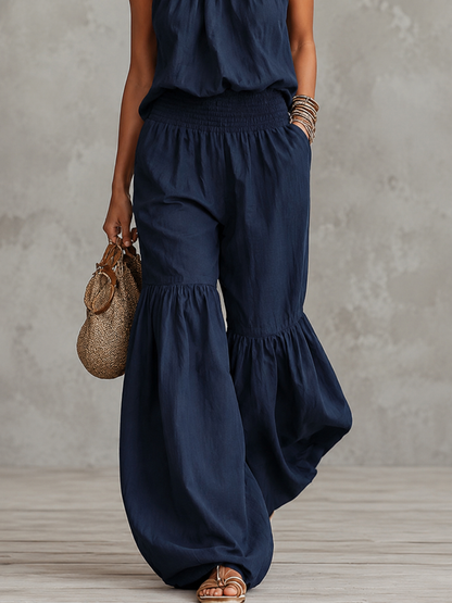 Damen-Jumpsuit mit Neckholder-Ausschnitt und gesmokter Taille-Jumpsuits for woman-Alpenkind
