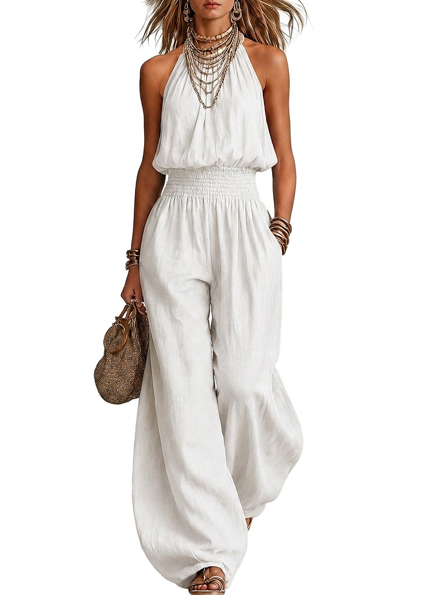 Damen-Jumpsuit mit Neckholder-Ausschnitt und gesmokter Taille-Jumpsuits for woman-Alpenkind