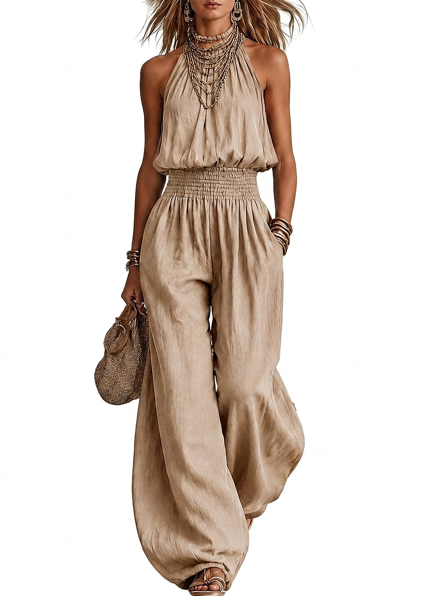 Damen-Jumpsuit mit Neckholder-Ausschnitt und gesmokter Taille-Jumpsuits for woman-Alpenkind