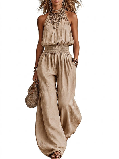 Damen-Jumpsuit mit Neckholder-Ausschnitt und gesmokter Taille-Jumpsuits for woman-Alpenkind