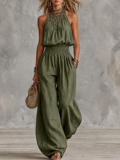 Damen-Jumpsuit mit Neckholder-Ausschnitt und gesmokter Taille-Jumpsuits for woman-Alpenkind