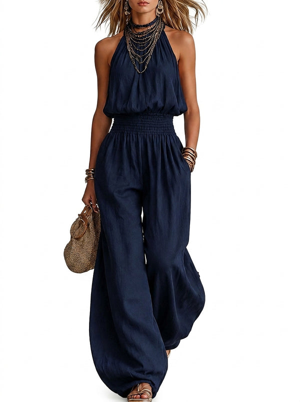 Damen-Jumpsuit mit Neckholder-Ausschnitt und gesmokter Taille-Jumpsuits for woman-Alpenkind