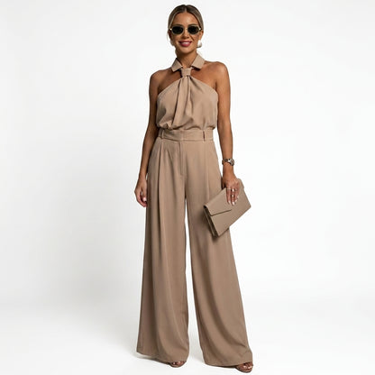 Damen-Jumpsuit mit Neckholder-Kragen, Knotendetail und weitem Bein-Jumpsuits for women-Alpenkind
