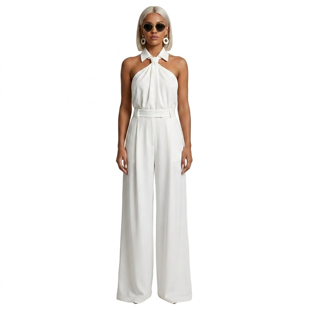 Damen-Jumpsuit mit Neckholder-Kragen, Knotendetail und weitem Bein-Jumpsuits for women-Alpenkind